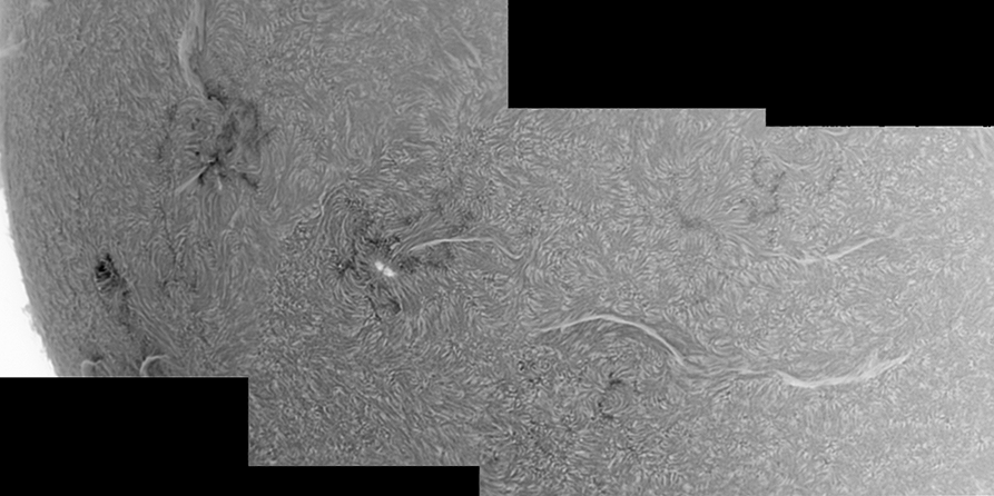 Mosaïque solaire de 3 images H-alpha le 22/04/2015 à 13:50 TU (Bois-Colombes)